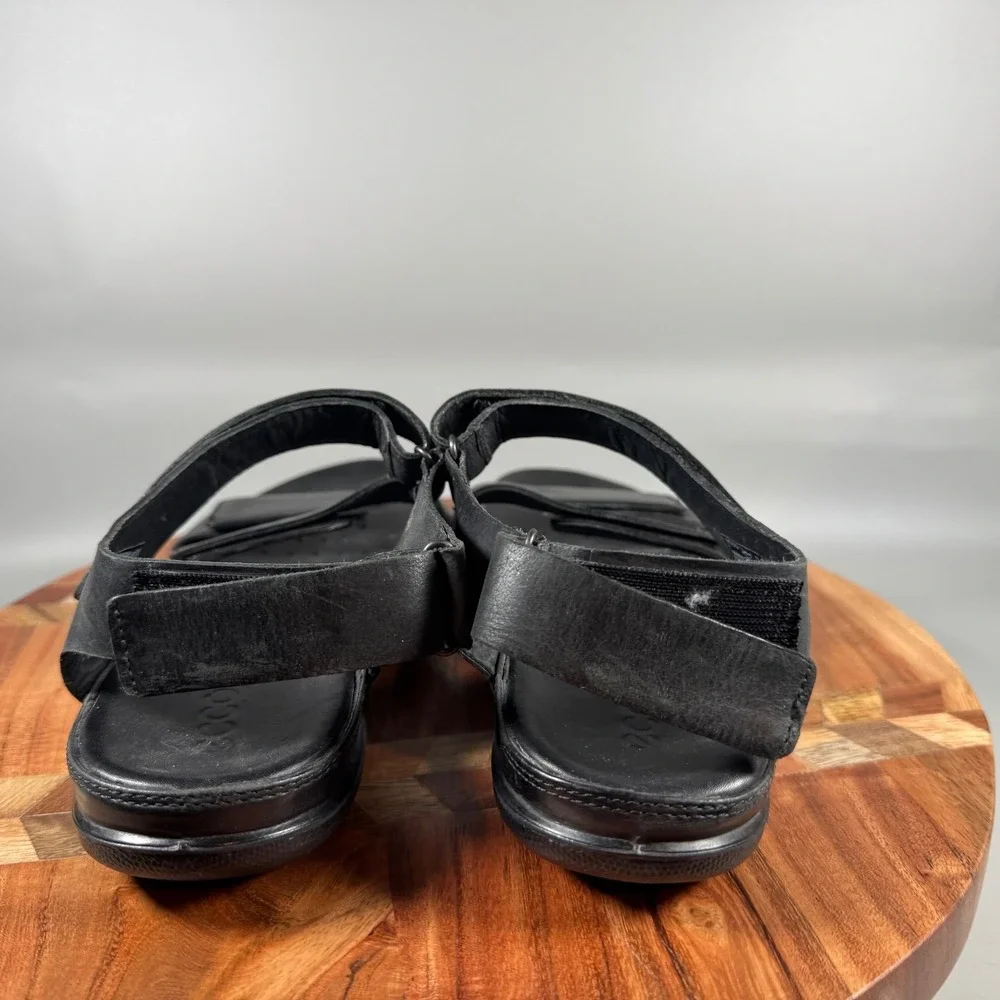 ECCO Simpil Black Leather Strappy Flat Sandals Women's EU 40 US 9-9.5